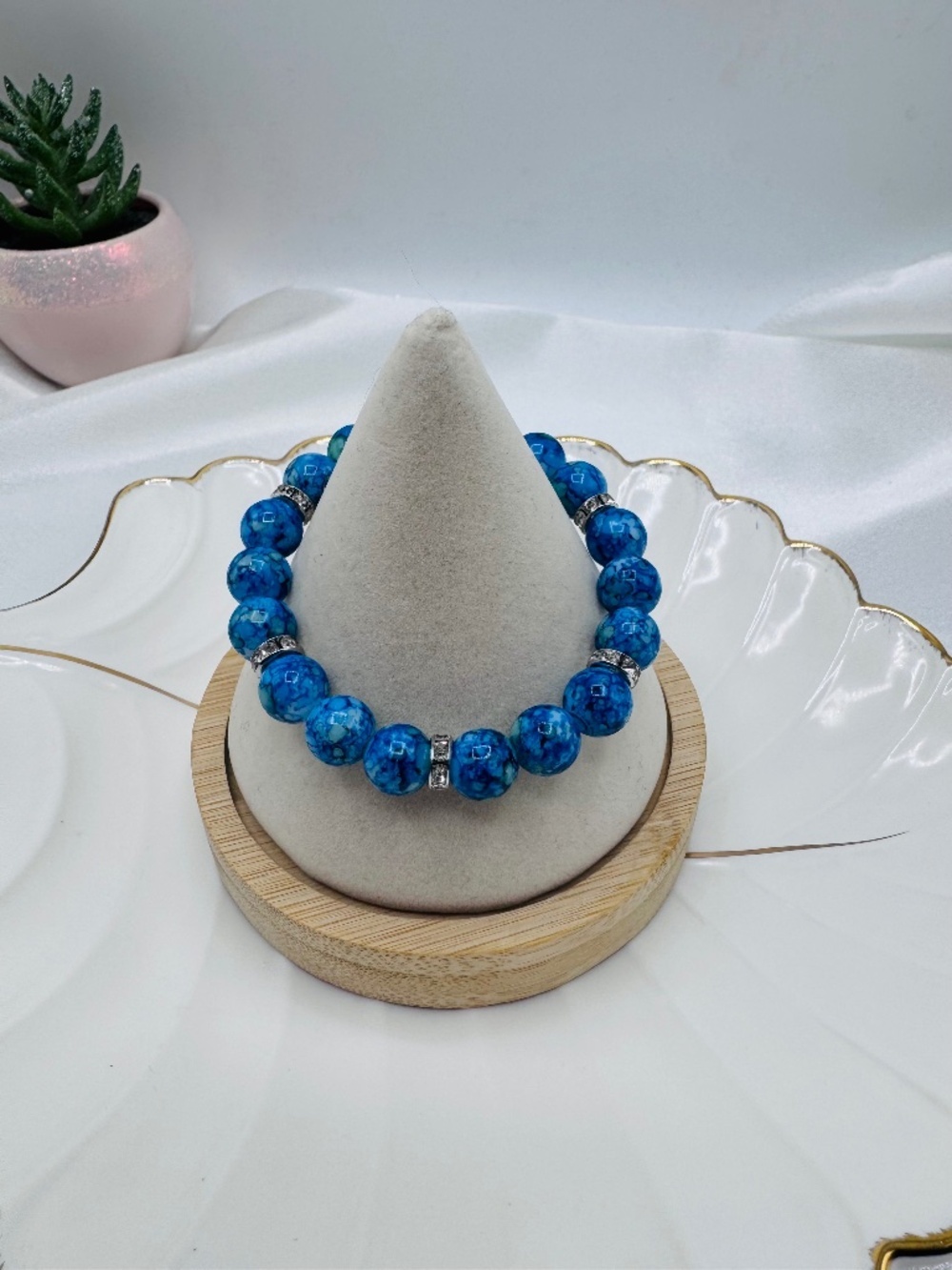 The Blue Ocean Beaded Stretch Bracelet for small wrists